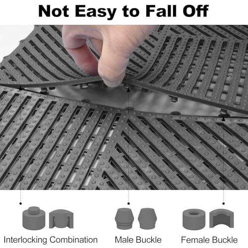 Image of ToLanbbt Modular Interlocking Cushion 12P 11.8 inch x 11.8 inch Interlocking Rubber Floor Drain Holes Non-Slip Splicing Drainage Mats for Deck, Shower, Kitchen, Drain Pool, Sauna Bath (Dark Grey, 1 Rows Dots)