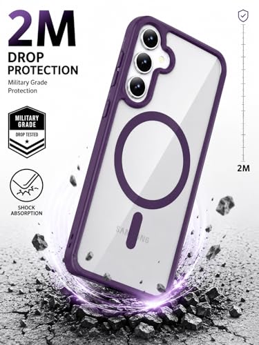 Image of ArmourPro MagSafe Compatible Case for Samsung Galaxy A26, Magnetic Wireless Charging Back Cover with Clear Back, Flexible TPU Bumper, Camera Protection | Purple
