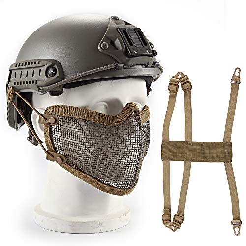 Wwman - Máscara para protección Inferior del Rostro, de Malla de Acero, táctica, para Airsoft, Militar, 2 Formas de Usar - Canela