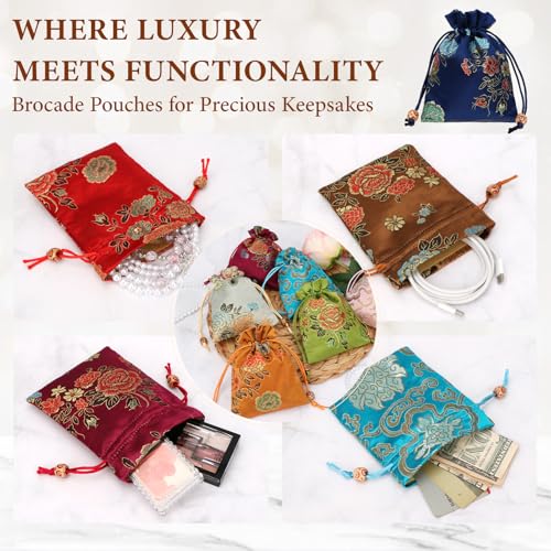 Bolsas de joyería de brocado de seda kilofly, fundas protectoras de alta calidad, 14 piezas 6