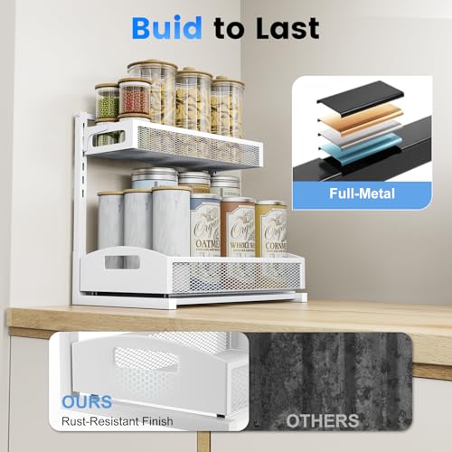 Image of Petiza Metal Under Sink Organizer, Pull Out Cabinet Organizer Rack with Silk-Smooth Bottom Drawer, 5-Level Adjustable, Multi-Purpose Storage Shelf for Bathroom, Kitchen, Vanity, Pantry (2-Pack)