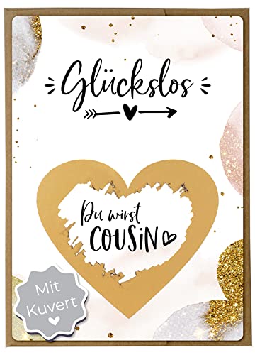 Joli Coon Rubbelkarte Du wirst Cousin mit Kuvert - Schwangerschaft verkünden Cousin mit Rubbelkarten