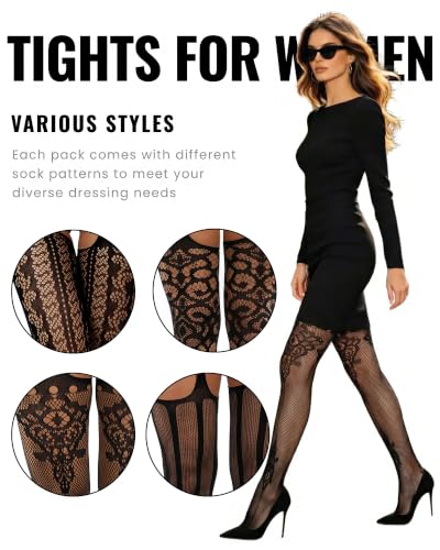 Image of Chalier Fishnet Stockings Lace Tights Thigh High Stockings for Women | Soft Elastic Blend, High Waisted, Suspender Pantyhose, Snug Body Hug, Classic Pattern, Skirt Shorts Match, Party Night Wear