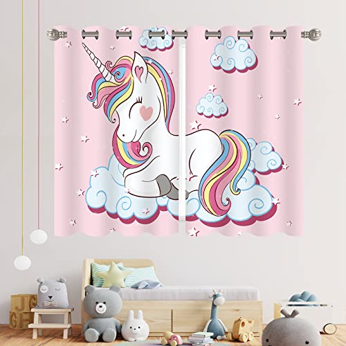YISURE Nursery Cartoon Curtains, Unicorn Rainbow Blackout Curtain for Kids' Bedroom