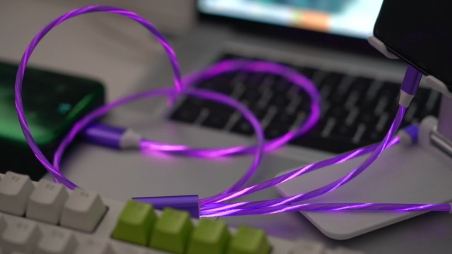 Image of 3 Combinations Multi Ports USB Charger Cable A to Micro USB /Type C PD Fast Charging Cord Light Up LED Current to be a Night Light Compatible with Most of Devices-39 inches Purple.
