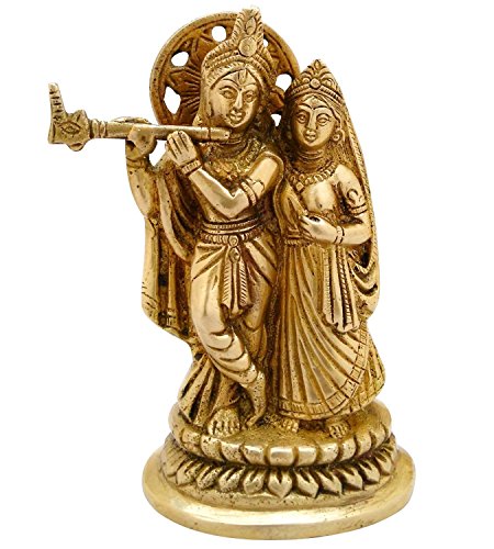 Purpledip Radha-Krishna Statue Sculpted in Solid Brass Metal for Home Temple, Office Table or Shop Puja Shelf | Hindu Religious Gift (10374)