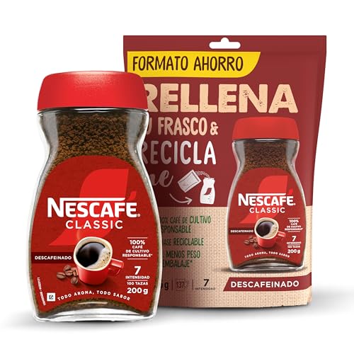 Nescafé pack refill: Café soluble NESCAFÉ Classic Descafeinado, 1 frasco 200 g y 1 Doypack 275 g (Total 475 g)
