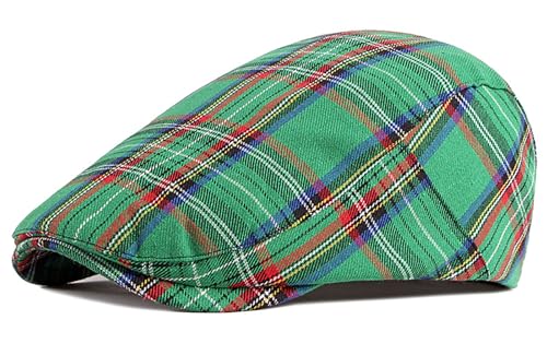 DIYDECAL Plaid Newsboy Hats Retro Flat Cap Gatsby Cabbie Driving Hat for Mens Womens Green