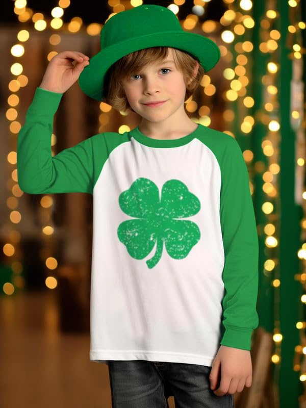 Kids St Patrick's Day Shirt Lucky Clover Long Sleeve Raglan Top 1-10 Years3