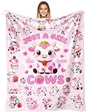 Cow Blanket Gifts Soft Flannel Strawberry Cow Loves Throw Blanket Cows Gifts Stuff Merch for Girls Women Kids Adults 50'x40'