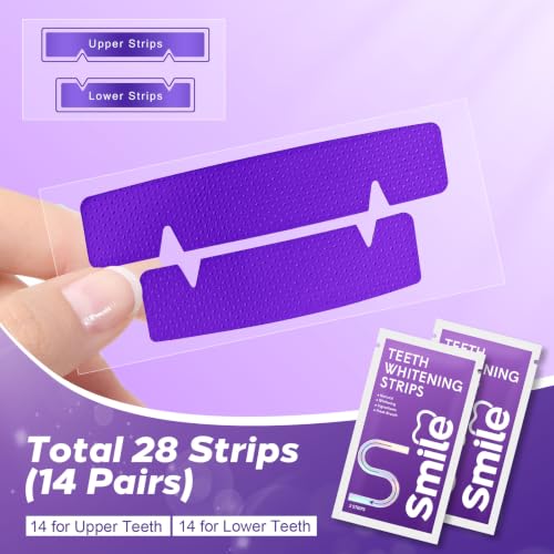 Image of Purple Teeth Whitening Strips for Sensitive Teeth 28 Count Whitener Strips | Tooth Whitening Stirps with Non Slip & Enamel Safe & Non Sensitive, Teeth Whitening Kit for Coffee Wine Stains Removal Fastly