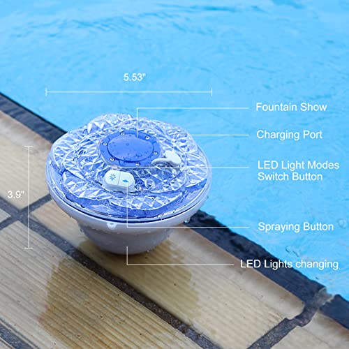 Floating Pool Fountain With Lights, Rechargeable Battery Powered Floating Water Fountain,Bird Bath Fountains Ip68 Waterproof, 2 Modes Pool Waterfall Fountain For Above Ground Pools, Pond, Outdoor-1Pc #TOP6