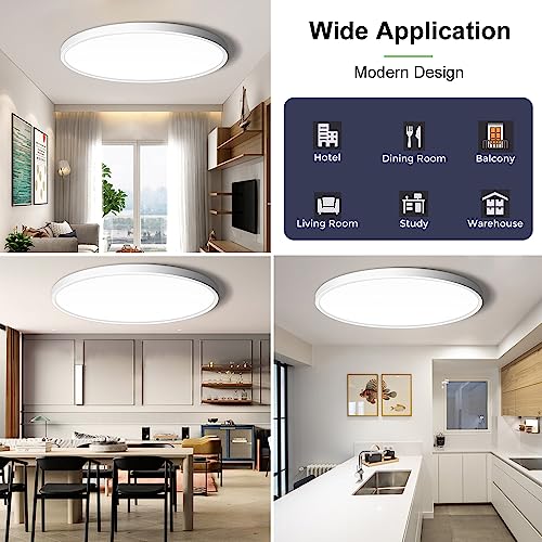 LightingWill 24 Inch LED Flush Mount Ceiling Light Fixture, 4000K Nurture White, 5600LM, 45W, Flat Modern Round Lighting Fixture, 400W Equivalent White Ceiling Lamp for Kitchens, Bedrooms.etc.