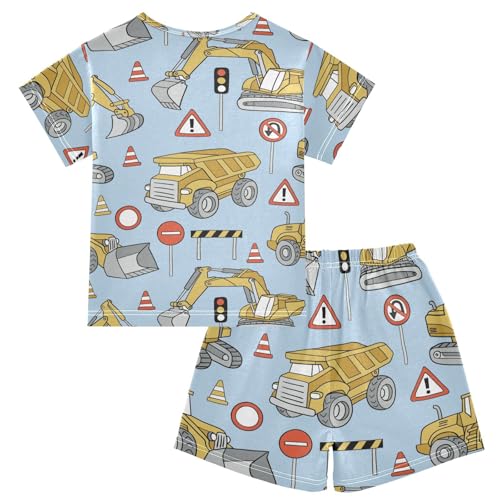 Pajama Short Sets Construction Trucks Soft Cotton Summer Sleepwear 2 Piece PJS Size 5-14T2