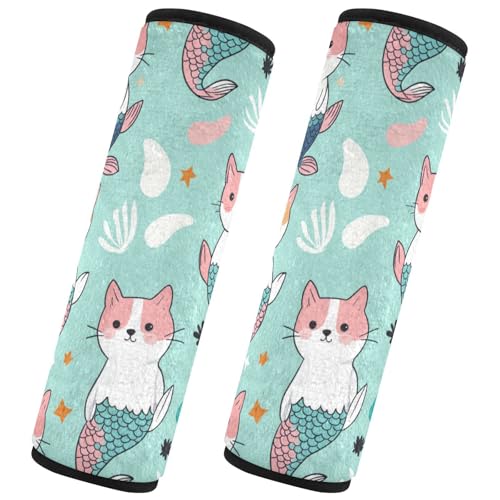 Seat Belt Covers 2 Pack Cats Mermaid Tails Car Seat Strap Covers Super Soft Cute Car Seat Neck Cover for Boys Girls Adults Babies S