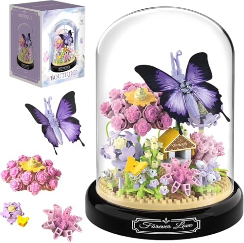 Flower Bouquet Building Kit for Adults, Animals Flowers 582 PCS Botanical Collection Mini Building Blocks Set, Valentine's Day for Her Mom Women Wife Girlfriend