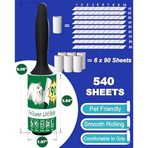 Lint Rollers for Pet Hair, Extra Sticky Sheets Pet Hair Remover Roller,Pet Hair Lint Remover for Clothes Sofa Furniture Carpet,Cats Dogs Hair Removal (2 Handles with 6 Roller Refills)