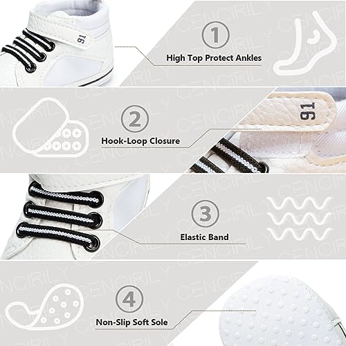 Image of CENCIRILY Baby Boys Girls High Top Sneakers Soft Soles Anti Skid Infant Ankle Shoes Toddler Prewalker First Walking Crib Shoes