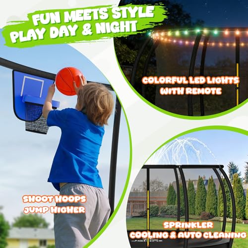 Image of JELENS Trampoline 8FT 10FT 12FT 14FT 15FT 16FT, Recreational Trampolines with Enclosure Net, Outdoor Anti-Rust Trampolines for Kids and Adults, ASTM Approved