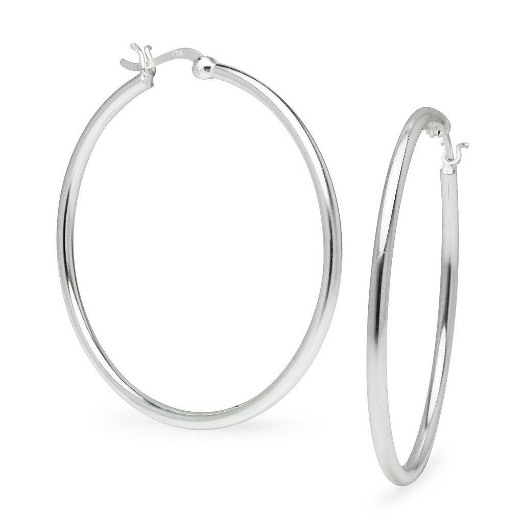 Silverline Jewelry 925 Sterling Silver High Polished 2mm Round-Tube Click-Top Hoop Earrings, 15mm-60mm