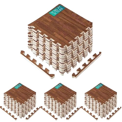 Image of Yes4All EVA Interlocking Mats, Puzzle Floor Tiles, Foam Floor Padding with Border for Furniture, Home Space, Living Room, Garage 11,22,32 SQFT (Pack of 4)
