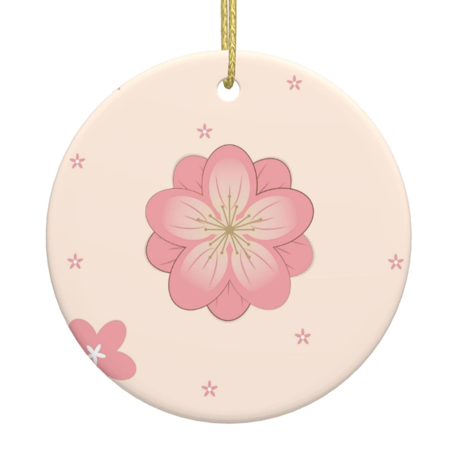 Little Pink Cherry Blossoms Printed Christmas Tree Ceramic Ornaments Holiday Decoration Christmas Unique Pendant for Christmas Party