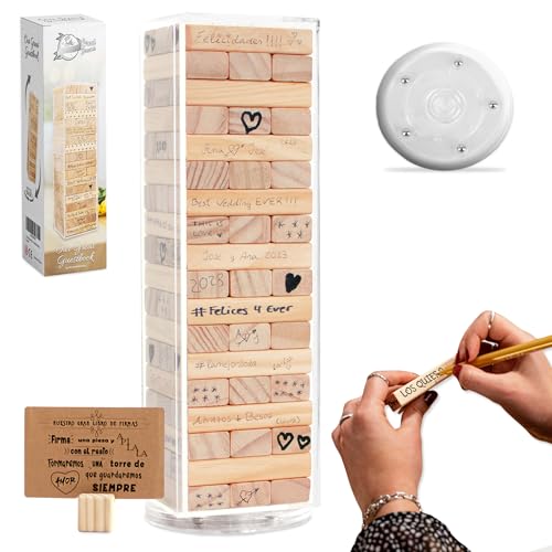 GreatDreams® Livro assinaturas casamentos e comunhões - livro de assinaturas alternativo, blocos para assinar com caixa e base giratória - livro de convidados alternativo