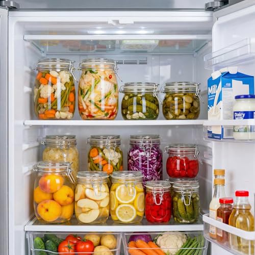 Image of 32 oz Round Glass Jars with Airtight Lids, 4 Pack Mason Jar with Clamp Lids | Air Tight Glass Food Storage Containers with Lids Keep Food Dry & Fresh, Best Canister for Flour, Sugar, Cereal, Rice, Coffee