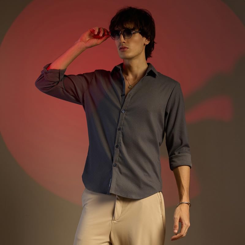 Image of CAHOOT Men's Foliage Strokes Shirt for Casual Wear | Spread Collar | Long Sleeve | Button Closure | Shirt Crafted with Comfort Fit for Everyday Wear