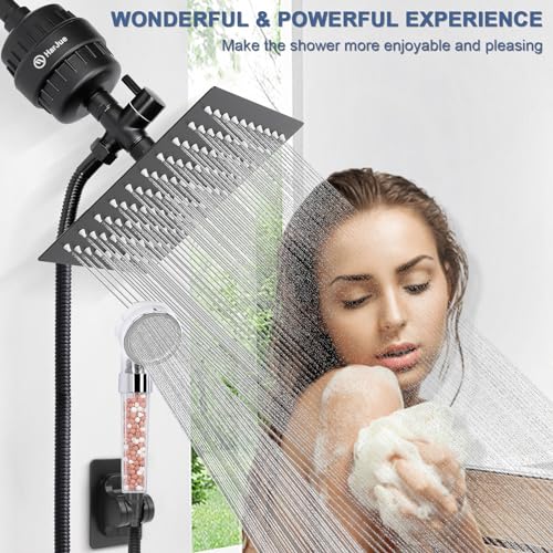 Image of Filter Shower Head, High Pressure 8 Inch Rainfull with Filter Combo for Hard Water, Remove Chlorine Fluoride and Harmful Substances- 1 Replaceable Filter Cartridge (Square, Matte Black)