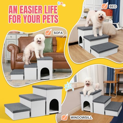 HOMELYSIAN Escadas para Cães para Camas Altas, Degraus Dobráveis para Animais de Estimação para Cães