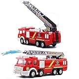 Netcosy Electric Fire Truck toy, Fire Engine Rescue Veiche with Lights Sirens Extending Ladder and Water Pump Hose to Shoot Water, Bump and Go Action