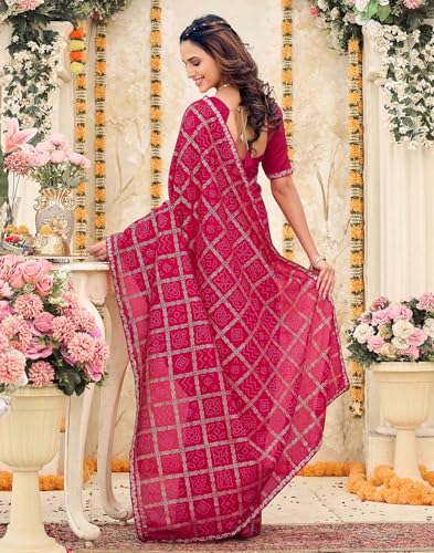 Image of SIRIL Women's Vichitra Silk Foil Bandhani Printed Saree With Unstitched Blouse Piece