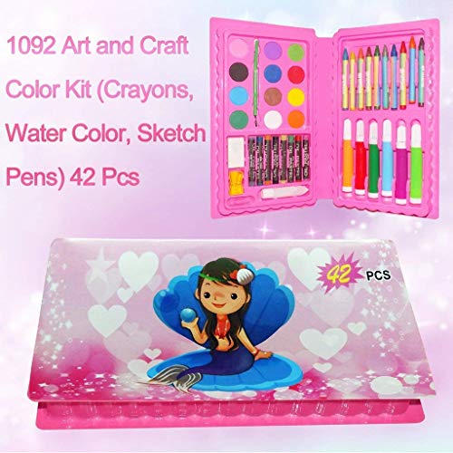 Image of Art and Craft Color Kit, 42 Pieces, Crayons, Water Colours, Sketch Pens, Painting Kit with Brushes (42 pcs, Multicolor)