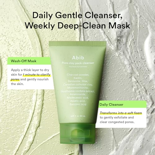 Image of Abib Pore Clay Pack Cleanser Heartleaf Charcoal Foam, 4.05 fl oz, Mousse Form, Oil Control, Unscented