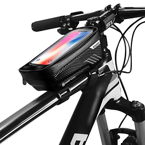 Wanfei Top Tube Bike Phone Bag Bicycle Cell Phone Mount Holder Bag Case with Touch Screen Waterproof Front Frame Storage Handlebar Bag for Phone below 6.5 Inch