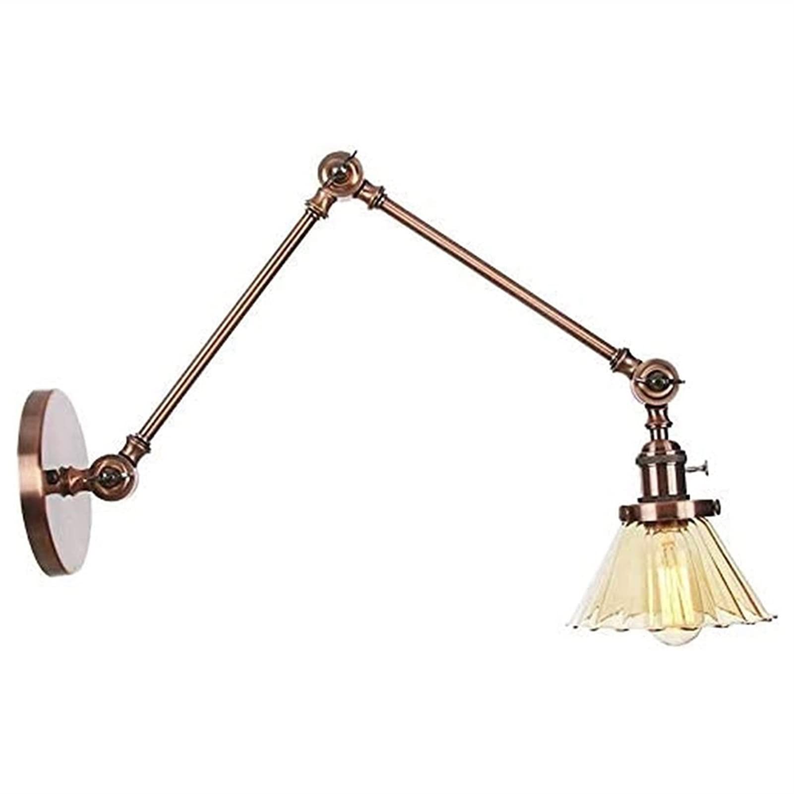 HPTHLY Wall Lighting, European Wall Light Farmhouse Porch Garage Wall Sconce Light E27 Socket Industrial Wall Lamp Brass Arm Swing With Amber Glass Shade Har