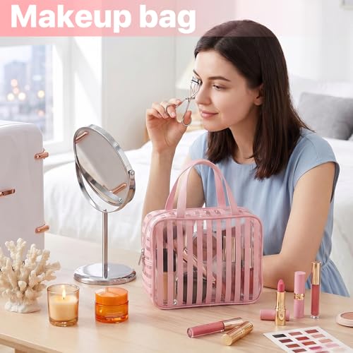 Clear Pink Striped PVC Makeup Bag - image 6
