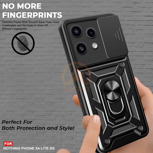 Image of Armor Bumper Back Cover Case for Nothing Phone 3A Lite 5G Rotating Camera Cover, Ring Holder & Kickstand | Heavy Duty & 360 Degree Protection Nothing Phone 3A Lite 5G Back Cover (Black)