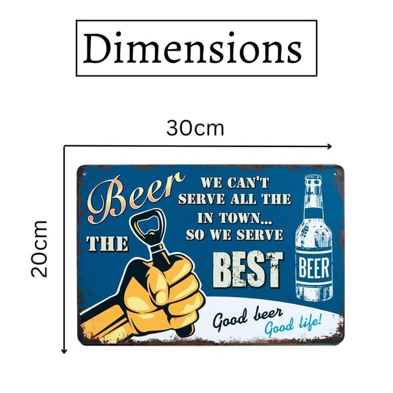 Image of Eazywagon Decorative Retro Metal Signs Wall Plate - 12x8 Inch (Beer The Best) | Weatherproof Vintage Metal Sign Plate for Cafe, Home, Bar, Garage | Decorative Wall Hanging Sign Board