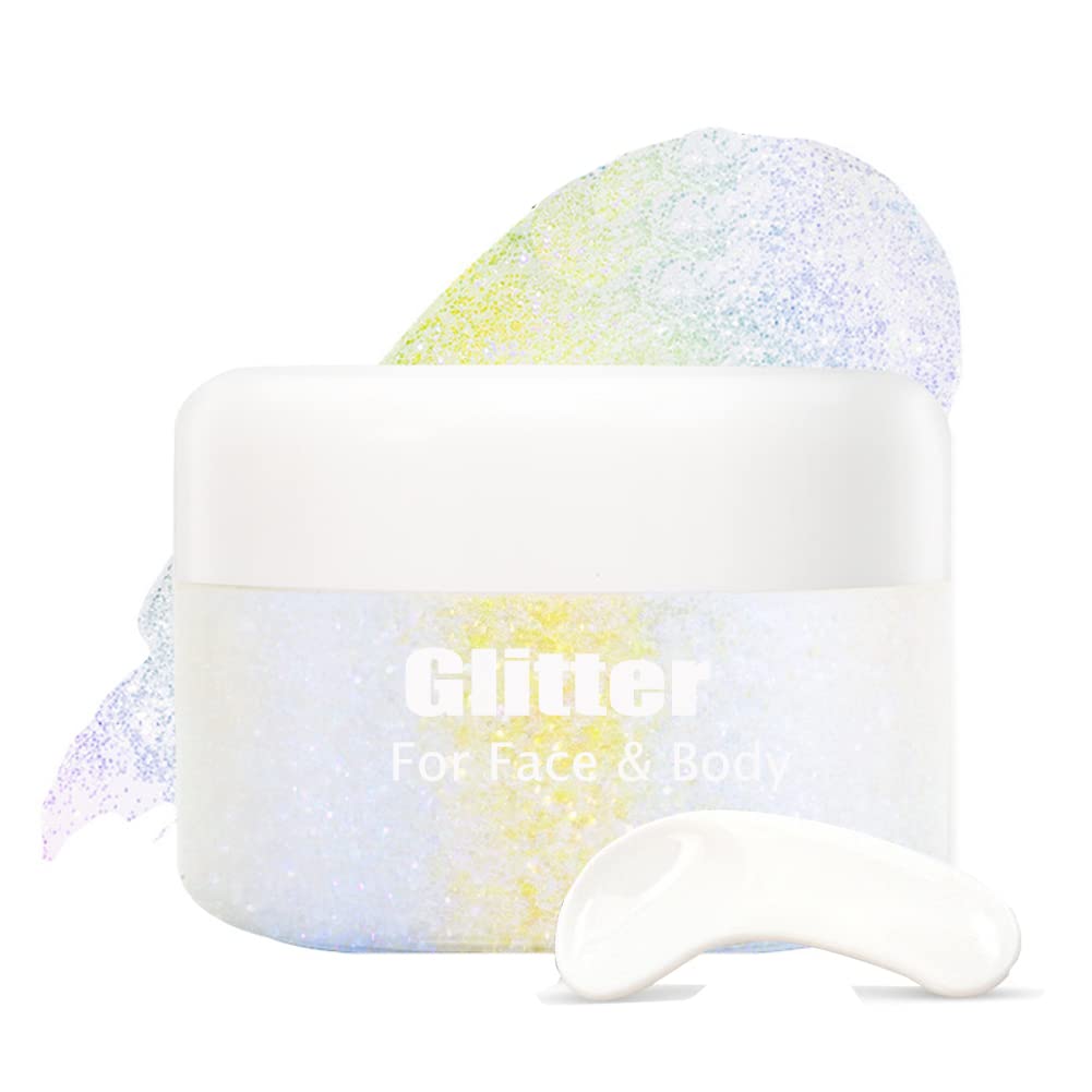 Holographic Body Glitter Gel, Biodegradable Face Glitter Gel Mermaid Liquid Eyeshadow Fine Glitter for Body Face, Hair