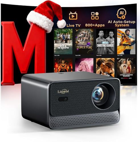 Image of Projector with WiFi and Bluetooth: [1800 ANSI/Ai Auto Focus/800+ Apps/Compatible with Netflix] Outdoor-Projector 4K Support 1080P Smart Live TV Movie Lisowod L03Pro Projector for Home Theater