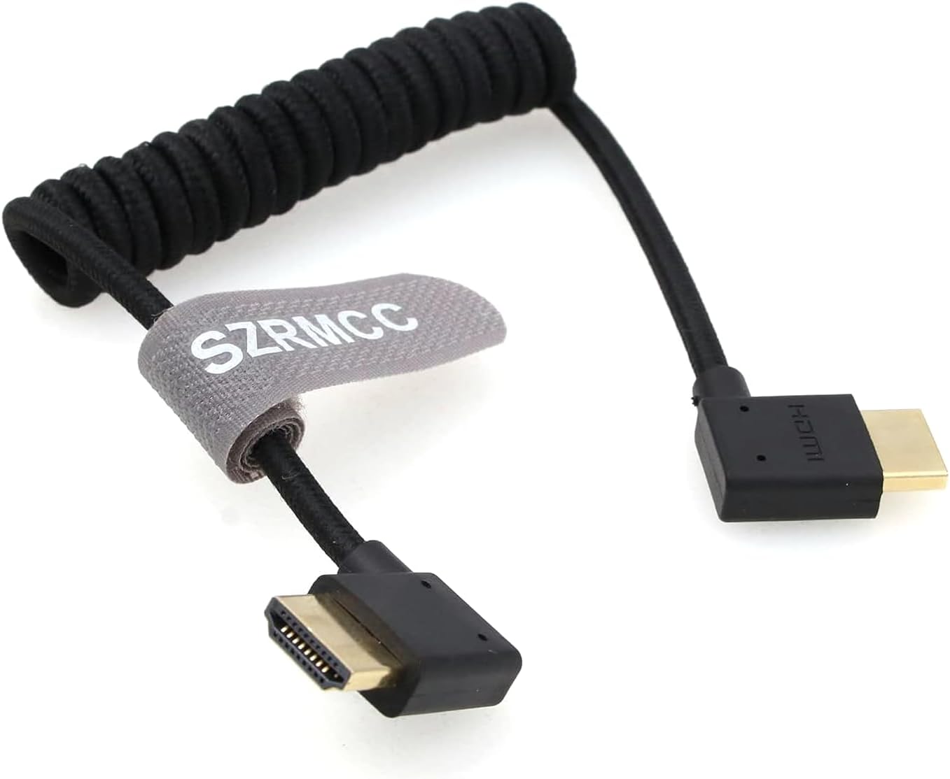 SZRMCC 8k 2.1 HDMI to HDMI Ultra High Speed Coiled Braided Cable for Z Cam E2 Sony FX6 FX9 Canon EOS C70 C300 Portkeys BM5 Atomos Ninjav V Shogun Monitor Left Right Angle