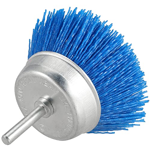 Image of MOUYAT 4 Pack 3 Inch Nylon Abrasive Cup Brushes, 240 Grit Assorted Nylon Cup Drill Brushes with 1 /4 Inch Shank for Removal Grout, Cleaning Furniture Paint, Stripping Residue, Blue