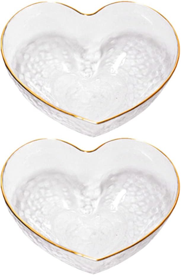 2pcs Glass Serving Bowl Small Heart Shaped Dessert Bowl Snack Bowl Decorative Glass Bowl for Prep, Dips, Nuts, or Candy