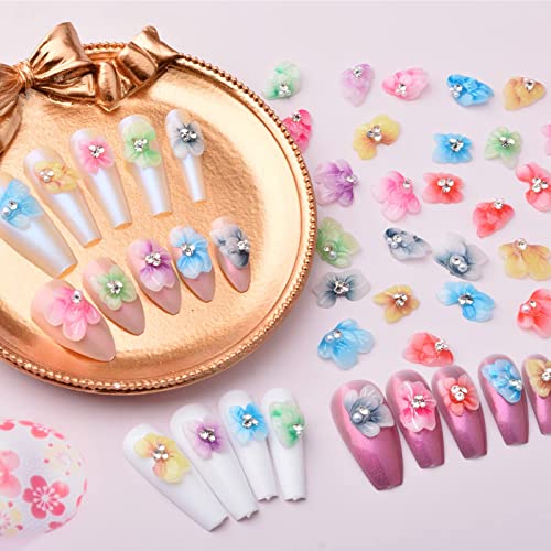 28Pcs 3D Luxury Metal Alloy Petal Flowers Nail Art Rhinestones Charms Shiny Nail Crystal Diamonds Gems Manicure Nail Flowers Jewelry Studs (Resin Flowers) #TOP4