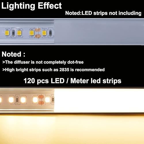Miniatura 5 de Hunhun sistema de canales de aluminio, de 3.3 pies/1 metro, con forma de U con cubierta de color blanco, tapones y clips de montaje para cubrir