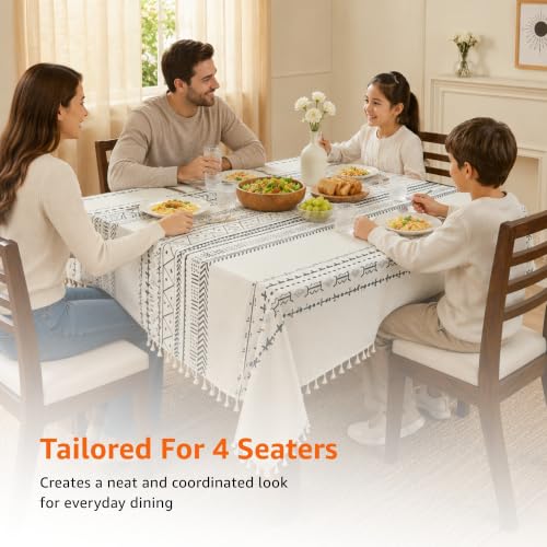 Image of Amazon Basics Tablecloth for Dining Table Cover, Microfiber Fabric Rectangle Tablecloth, 40x60 Inches 4 Seater (Boho Black, 4 Seater)