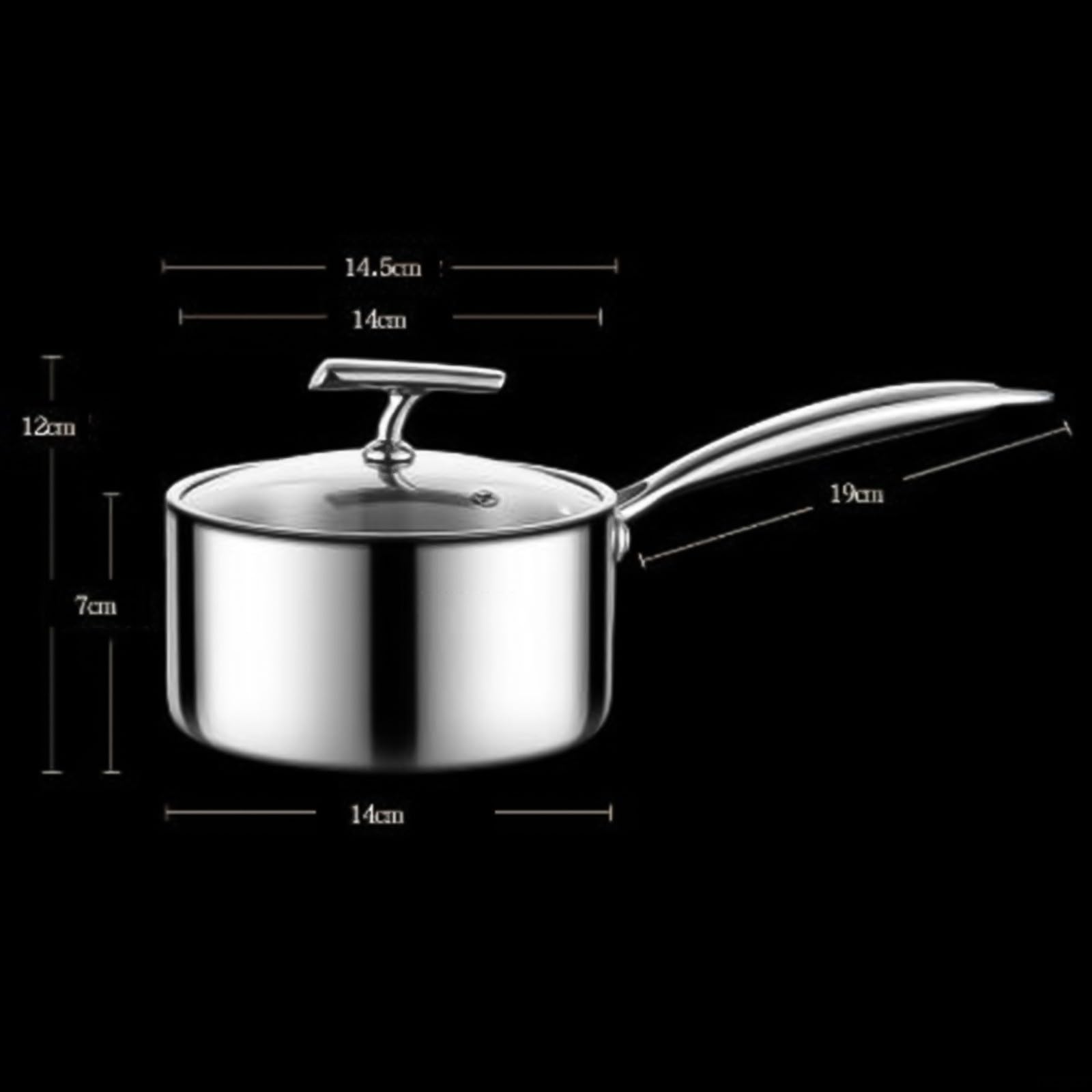 Pentola in acciaio inox 316 con coperchio in vetro, non rivestita, per zuppa di noodles latte, zuppa, pentola anche riscaldata per fornelli a induzione a gas, argento, 33,5 x 14,5 x 12 cm