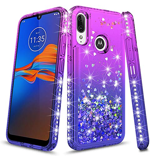 Moto E6 Plus Case, Rosebono Quicksand Glitter Sparkly Rhinestone Liquid Colorful TPU Bumper Protective Cover for Moto E6 Plus (Blue/Purple)